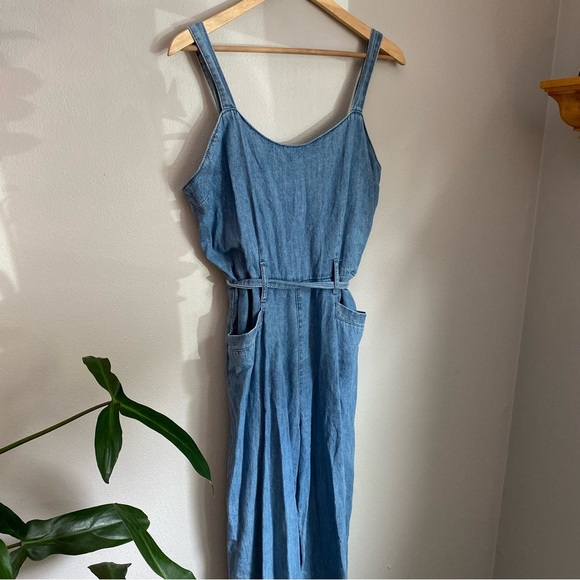 Rewash Blue Denim Jumpsuit with Waist Tie Size Large - Picture 1 of 6